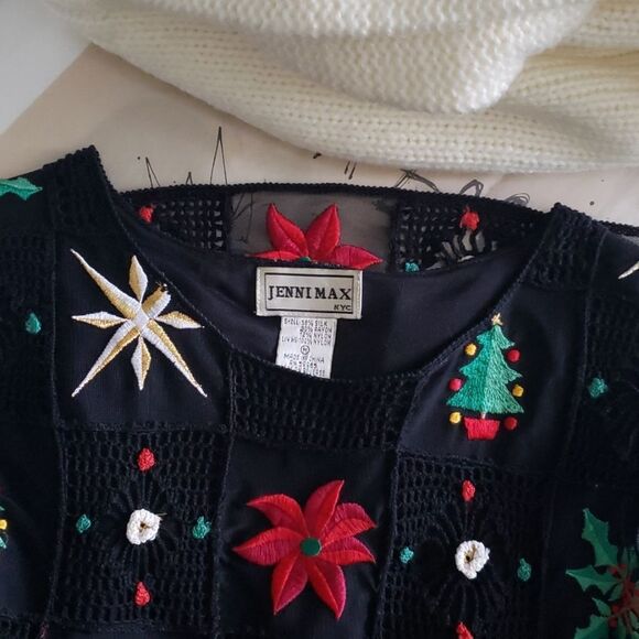 Vintage Jackets & Blazers - Christmas-happy embroidered vest by JENNI MAX